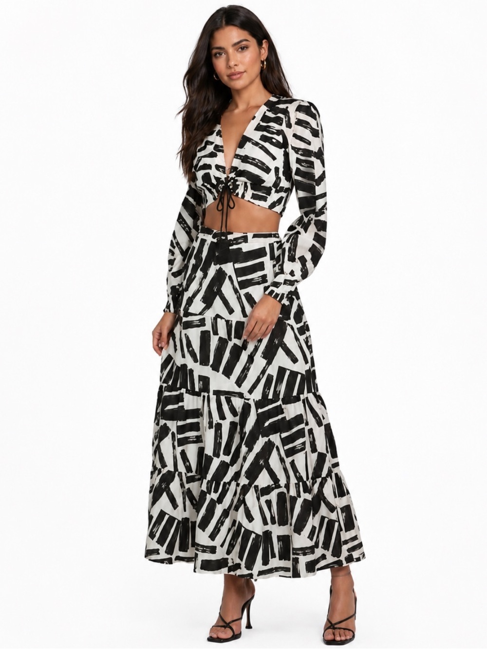 NWT House of Harlow 1960 Black/White Geometric Print Skirt & Top Set Size Large
